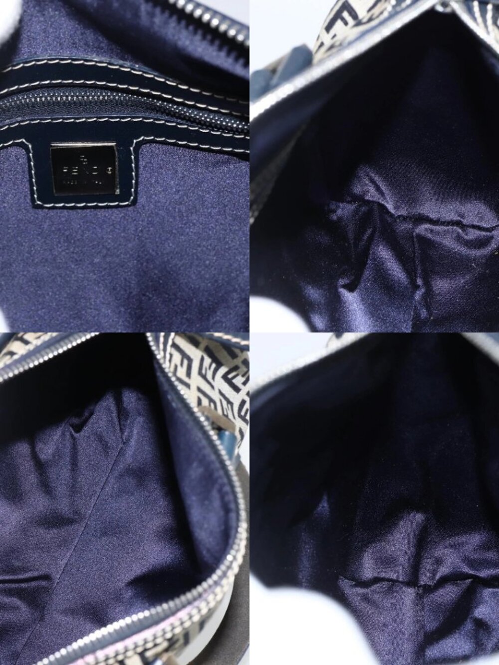 FENDI Zucchino Canvas Hand Bag Navy Silver Auth LNZ205 - Picture 16 of 16